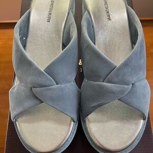 Johnston & Murphy Slate Blue Kid Suede Sandals with Cushioned Footbed
